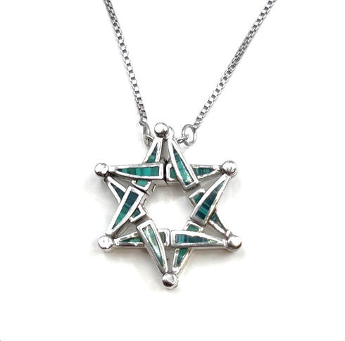 Sterling with Opal Star Of David Opening Magnetic Necklace